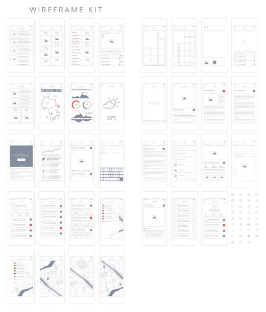 illustrazioni stock, clip art, cartoni animati e icone di tendenza di wireframe kit - modalità wire frame