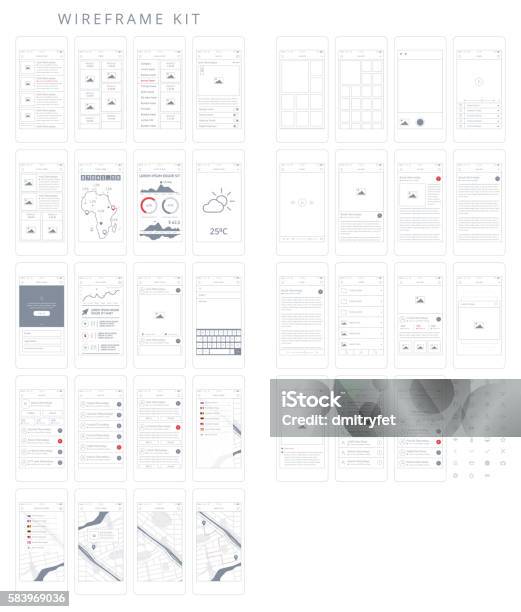 Wireframe Kit Stock Illustration - Download Image Now - Wire-frame Model, Graphical User Interface, Design Element