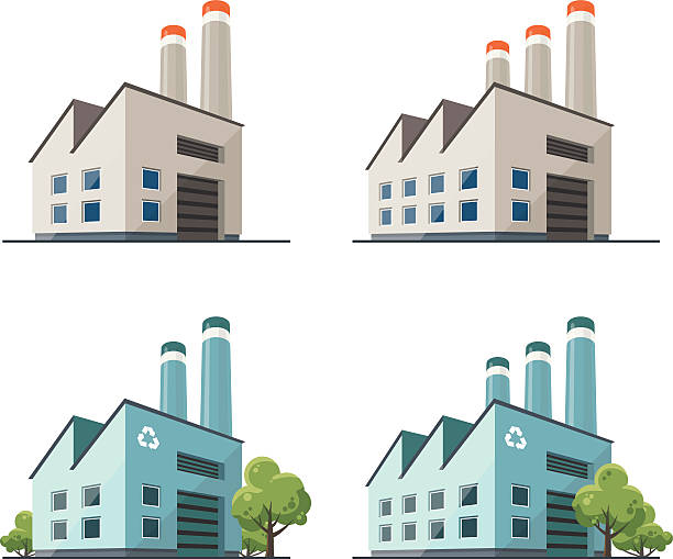 ilustrações, clipart, desenhos animados e ícones de ilustração de construção de fábrica - factory building