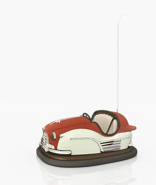 Computer generated 3D illustration with a bumper car against a white background