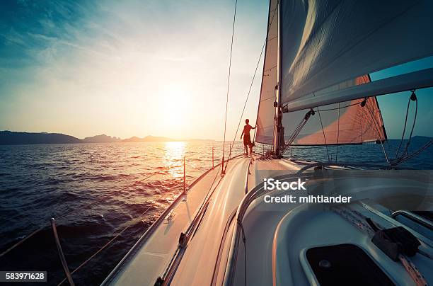 Man On The Yacht Stock Photo - Download Image Now - Sailboat, Sailing, Yacht