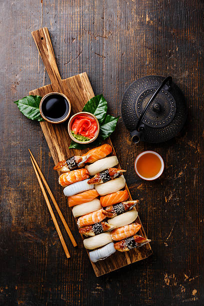 istock Nigiri Sushi set and green tea 583972118