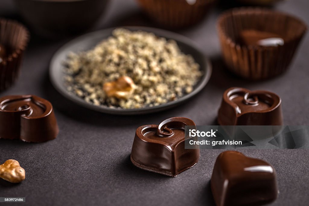 Chocolate sweets Chocolate sweets on black background Black Color Stock Photo