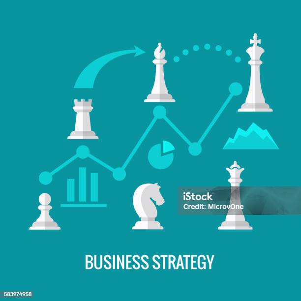 Business Strategy With Chess Flat Vector Concept Stock Illustration - Download Image Now - Graph, Queen - Chess Piece, Abstract