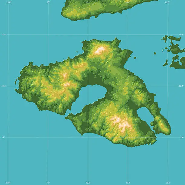 Vector illustration of Lesbos Topographic Relief Vector Map