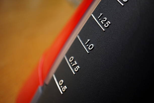 istock Silver scale measuring volume of liquid (displaying units in liters) 583975144