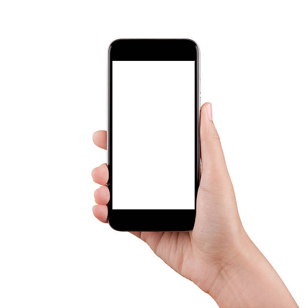 istock Isolated female hand holding a cellphone with white screen 583975702