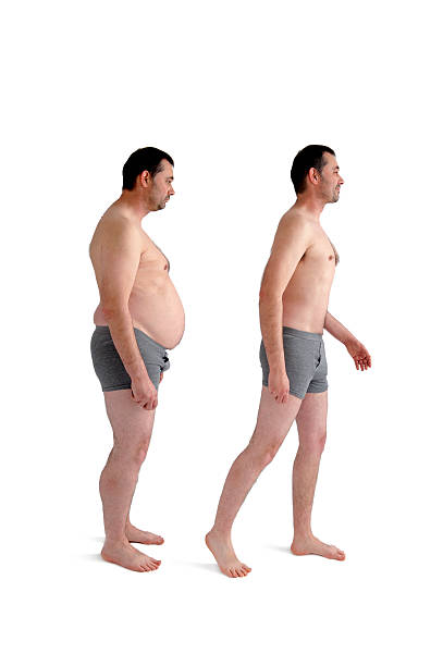 diet weight loss before and after concept man diet weight loss before and after comparison concept man isolated on white before and after weight loss man stock pictures, royalty-free photos & images