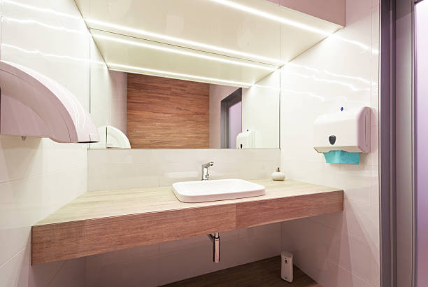 istock Interior of modern public restroom. 583976602