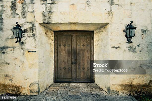 Closed Old Door On The Wall Of The Alamo Stock Photo - Download Image Now - Alamo - San Antonio, Battle, Architecture
