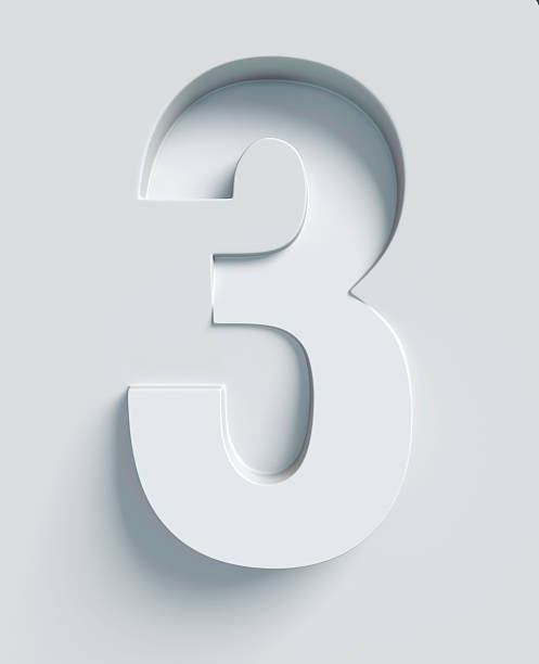 istock Number 3 slanted 3d font engraved and extruded from surface 583977892