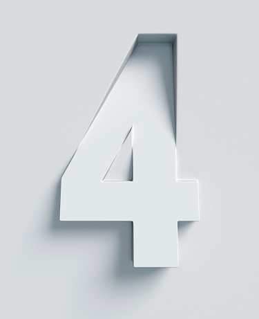 Number 4 slanted 3d font engraved and extruded from the surface