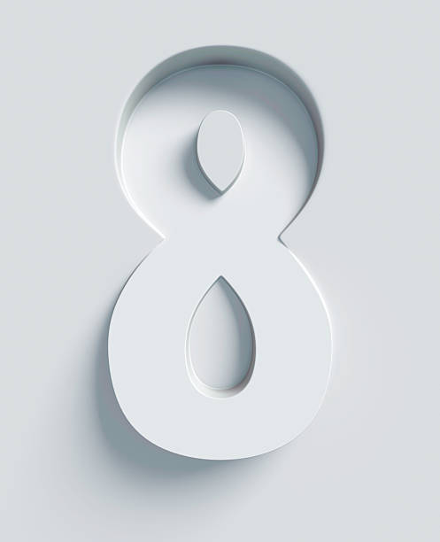 Number 8 slanted 3d font engraved and extruded from the surface