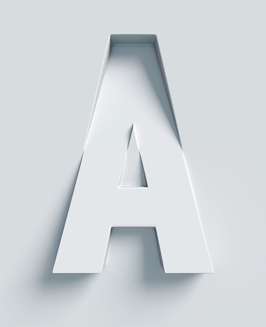 Letter A slanted 3d font engraved and extruded from the surface