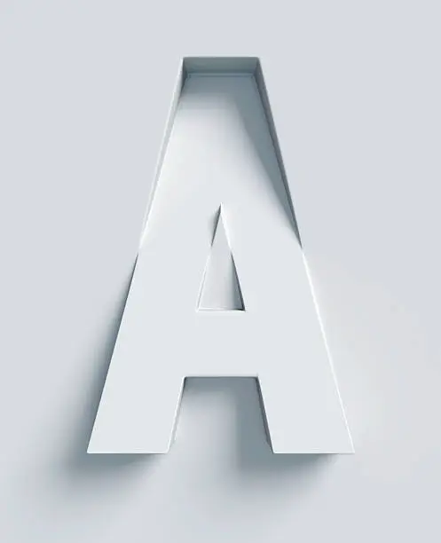 Photo of Letter A slanted 3d font engraved and extruded from surface