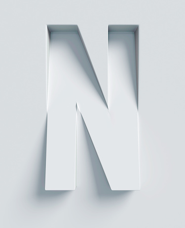 Letra N inclinada fuente 3D grabada y extruida de la superficie photo