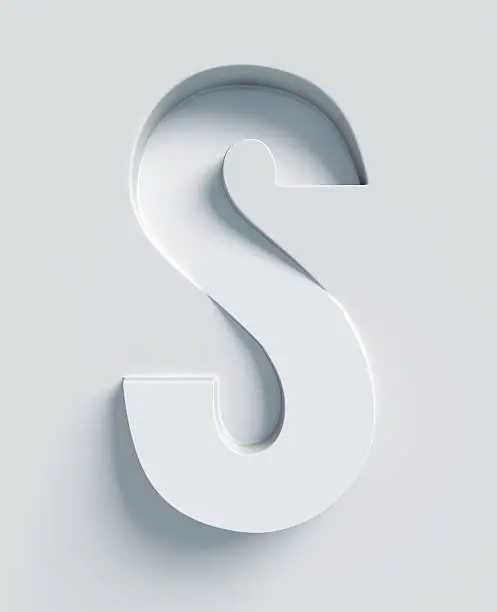 Letter S slanted 3d font engraved and extruded from the surface
