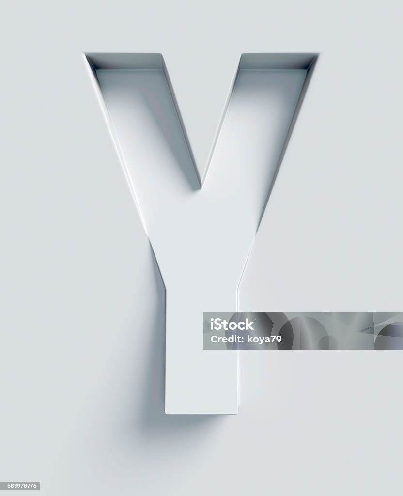 Letter Y slanted 3d font engraved and extruded from surface Letter Y slanted 3d font engraved and extruded from the surface Abstract Stock Photo