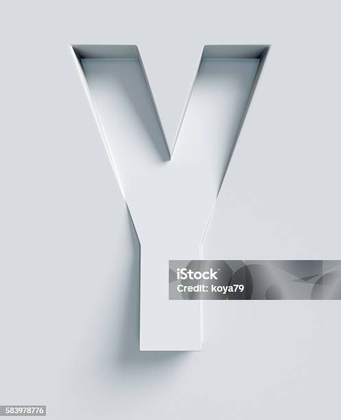 Letter Y Slanted 3d Font Engraved And Extruded From Surface Stock Photo - Download Image Now