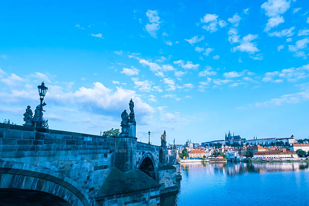 Early morning image capturing the iconic Charles bridge of Prague, Czech Republic.