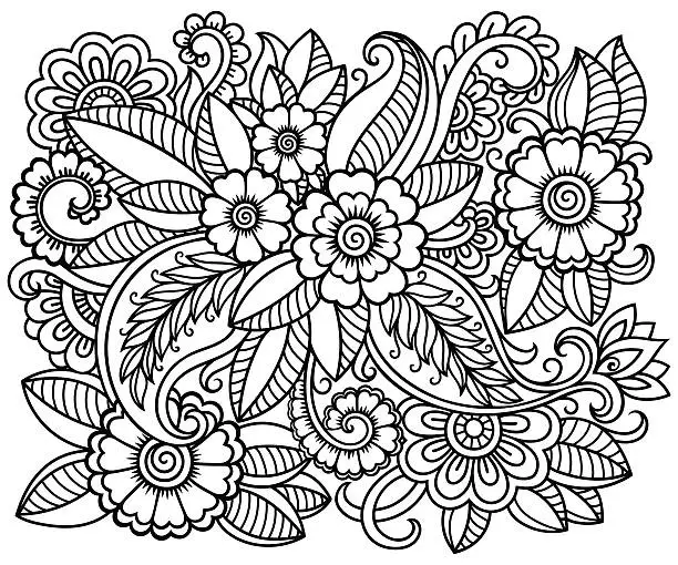 Vector illustration of Doodle floral pattern for coloring book.