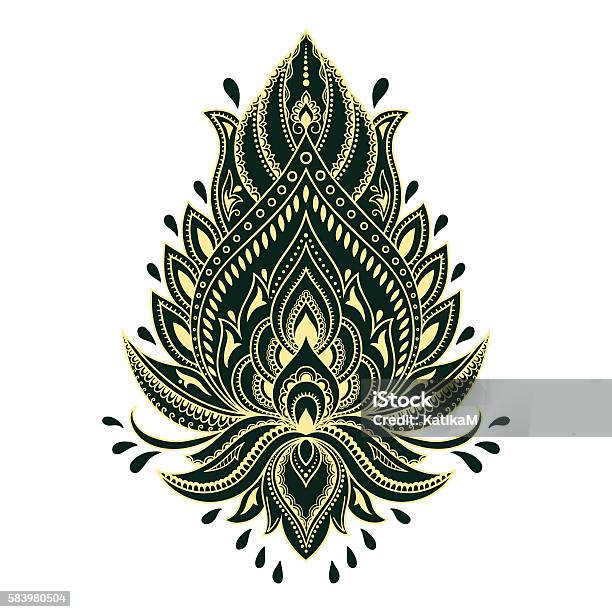 Flower Template In Indian Style Ethnic Floral Paisley Lotus Boho Stock Illustration - Download Image Now