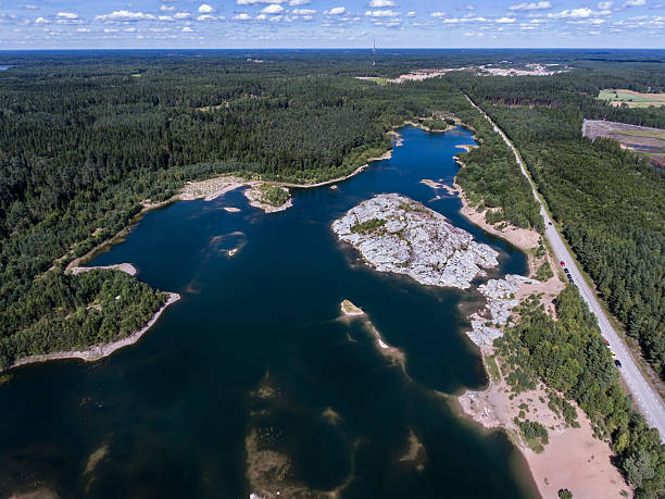 istock Aerial View over Lake in Sweden 583981504