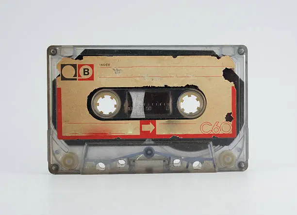 Photo of Old audio tape on white background