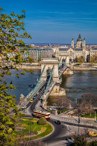 View of Chain Bridge in Budapest, capital city of Hungary