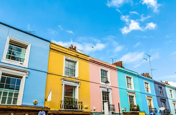 Colourful English Terraced Houses in Notting Hill, London