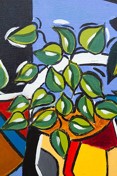Original oil painting close up detail - leaves Vibrant multi-colored original oil painting close up detail showing brushwork and canvas textures - leaves expressionism stock pictures, royalty-free photos & images