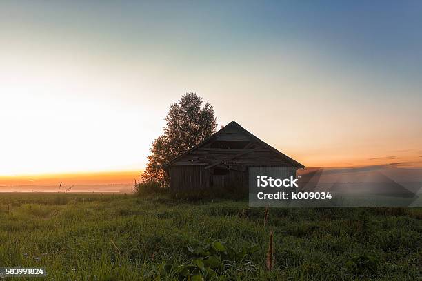 Mist And Barn Houses Stock Photo - Download Image Now - Agricultural Field, Agriculture, Architecture