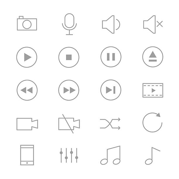 ilustrações de stock, clip art, desenhos animados e ícones de symbols music control and music player set of music icons line - digitally generated image audio equipment music recording studio