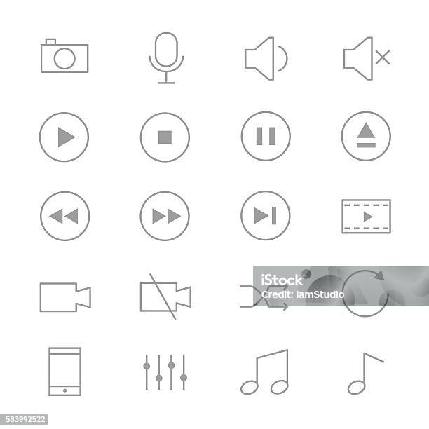 Symbols Music Control And Music Player Set Of Music Icons Line Stock Illustration - Download Image Now