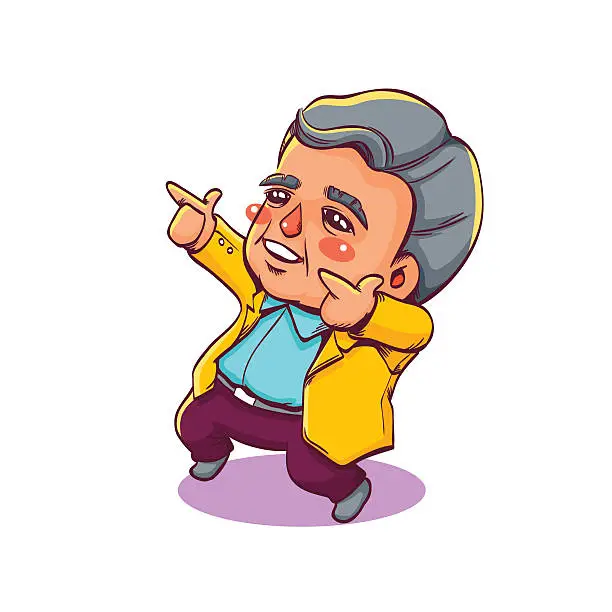 Vector illustration of Happy Old Man Two Hands Pointing Up