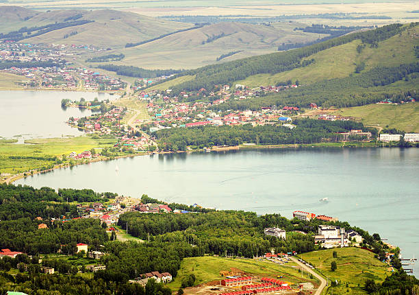 Settlement in the mountains stock photo