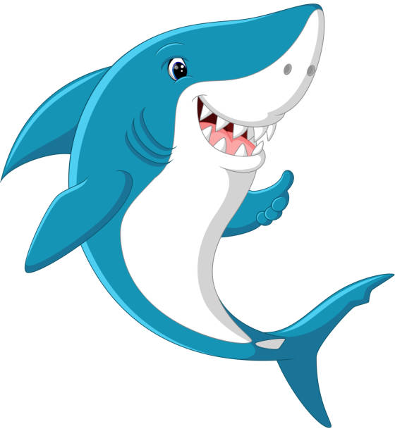 милый акула мультяшный - shark animal blue cartoon stock illustrations
