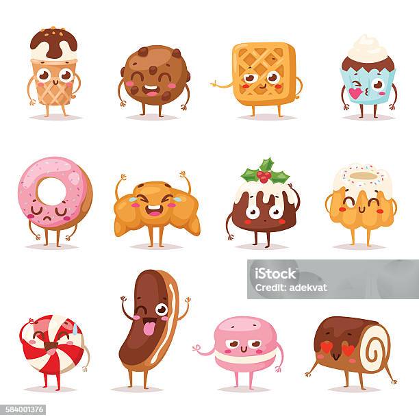 Sweet Emotion Vector Set Stock Illustration - Download Image Now - Candy, Cartoon, Characters