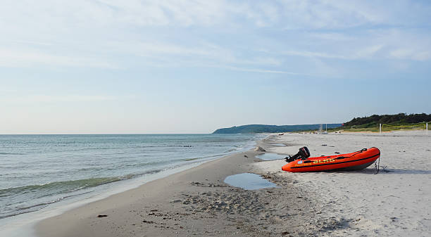 Hiddensee, Germany - May 30, 2016: A boat of the DLRG on Hiddensee island, Germany