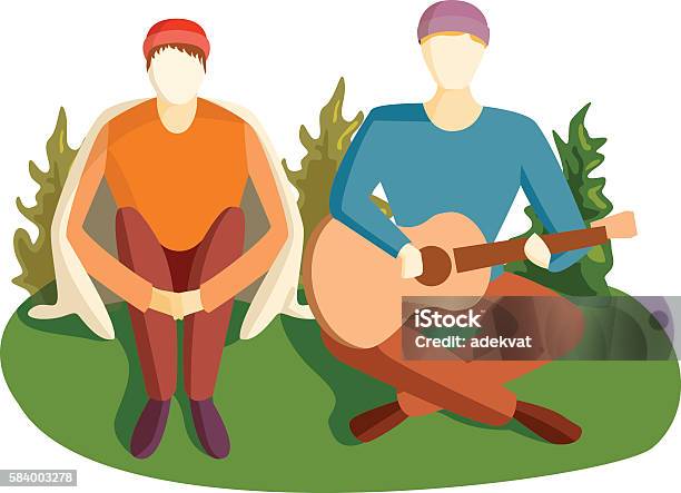 Guitar Song Vector Illustration Stock Illustration - Download Image Now - Classical Guitar, Young Men, Acoustic Music