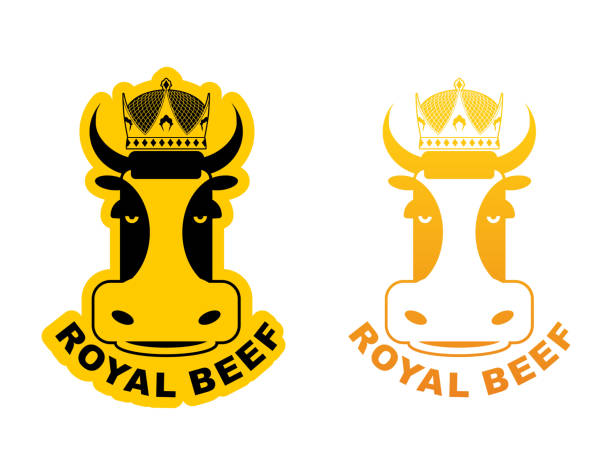 logo royal beef. krowa w koronie. logo do produkcji mięsa - wound cutting beef vector stock illustrations