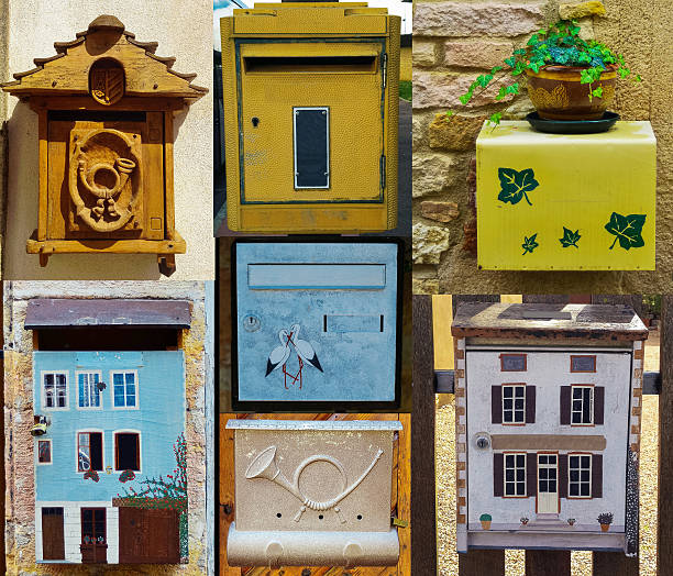 France: Old Green Mailbox on Stone Wall