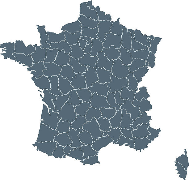France Map Empty Dark Gray Map of the France - illustration  The urls of the reference files are (country, continent, world map and globe):  http://www.lib.utexas.edu/maps/europe/france_admin91.jpg http://www.lib.utexas.edu/maps/world_maps/time_zones_ref_2011.pdf    - The illustration was completed April 11, 2016 and created in Corel Draw  - 1 layer of data used for the detailed outline of the land france stock illustrations