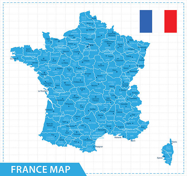 ilustrações, clipart, desenhos animados e ícones de mapa da frança - ilustração - bordeaux france midi pyrenees aquitaine