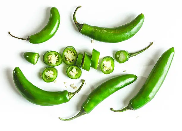 Photo of Serrano Chili Peppers on White Background