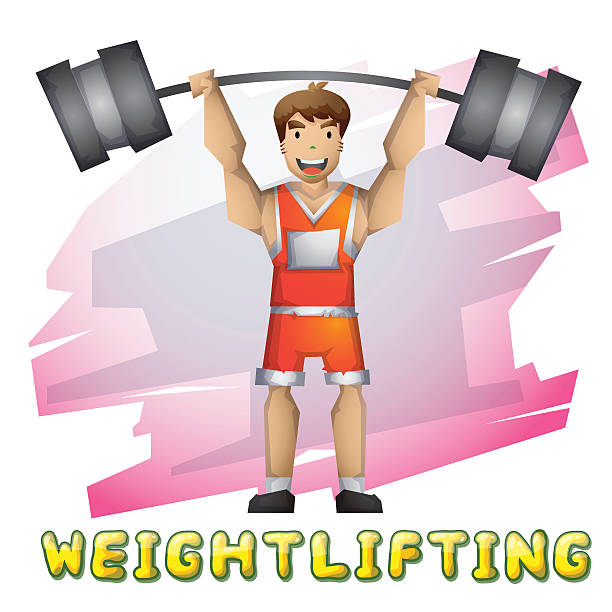 ilustrações de stock, clip art, desenhos animados e ícones de cartoon vector weightlifting - olympic athlete muscular build winning