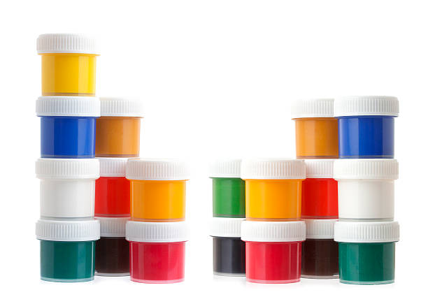 istock Gouache color paints, jars or cans isolated on white background 584207492