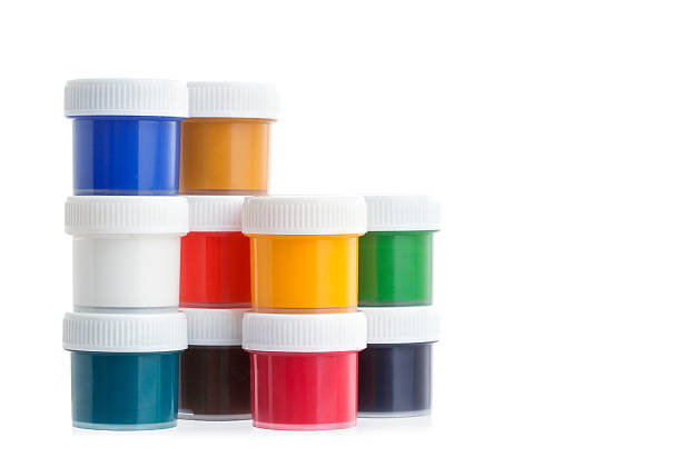 istock Colorful gouache paint cans isolated on white 584207506