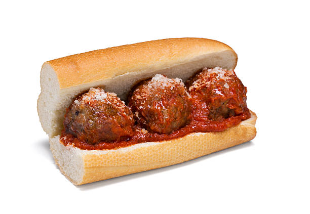 Meatball Sub with cheese and marinara sauce A 6" meatball sub sandwich with marinara sauce and cheese on a white background with clipping path.  Please see my portfolio for other food and drink images.  submarine sandwich photos stock pictures, royalty-free photos & images