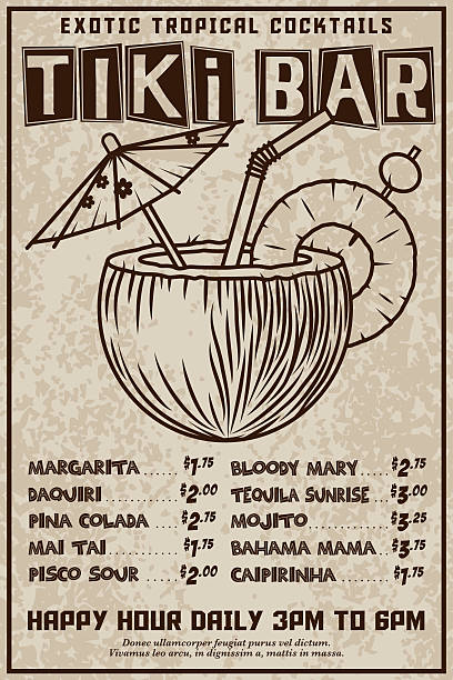 ファンキーレトロティキバー広告 - cocktail bar caipirinha drink点のイラスト素材／クリップアート素材／マンガ素材／アイコン素材